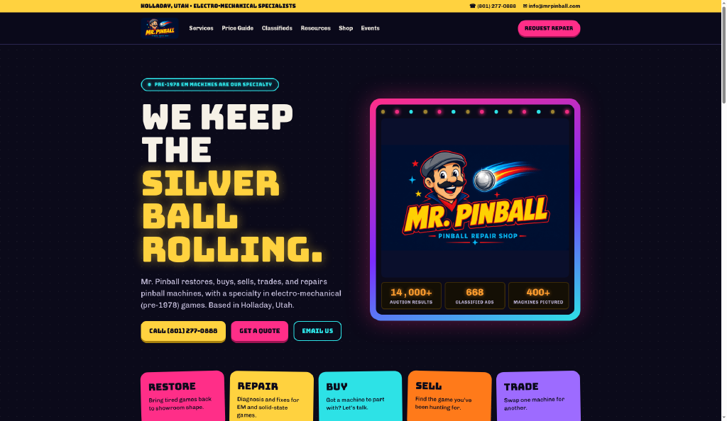 Screenshot of the Mr. Pinball redesign concept
